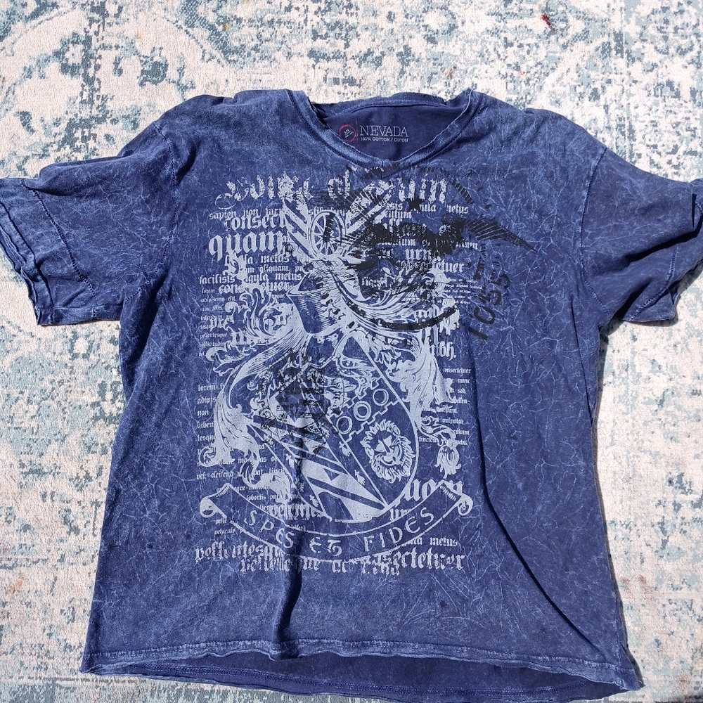 Affliction Style Y2k Goth Navy Blue Short Sleeve Tee